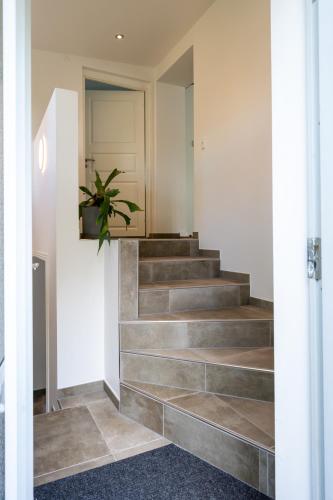 a stairway with a potted plant on the top at Sdr. Omme Bed & Breakfast in Sønder Omme