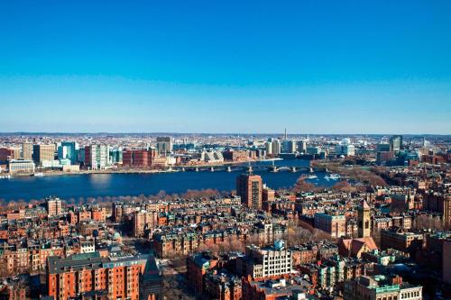 an aerial view of a city with a river at The Westin Copley Place, Boston in Boston
