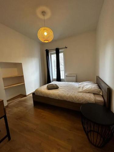 une chambre avec un lit, une table et une fenêtre dans l'établissement Ravissant T3, calme et central, à Valence