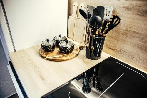 Dapur atau dapur kecil di Apartament Good Time Starówka