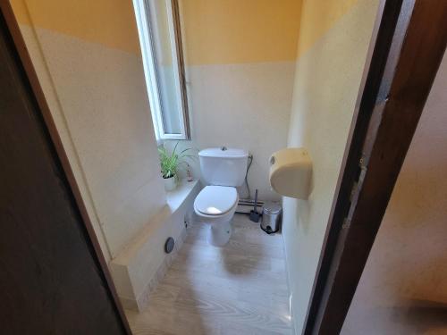 a bathroom with a toilet and a window at Aux gorges du Dourdou in Conques-en-Rouergue