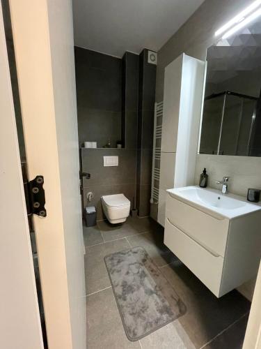 a bathroom with a sink and a toilet at Apartman1105 Sarajevo Free Garage in Sarajevo