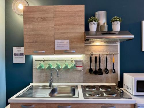 a kitchen with a sink and a counter top at B&B La Borasca - Apartments in Casalpusterlengo
