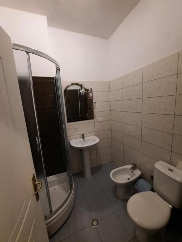 a bathroom with a toilet and a sink at M&S Apartment in Lezhë