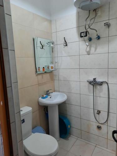 シェンジンにあるS Apartmentのトイレ、洗面台、シャワー付きのバスルーム