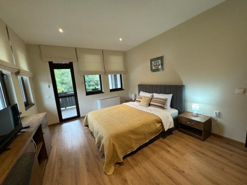 a bedroom with a bed and a television in it at Къща за гости Лъките in Divchovoto