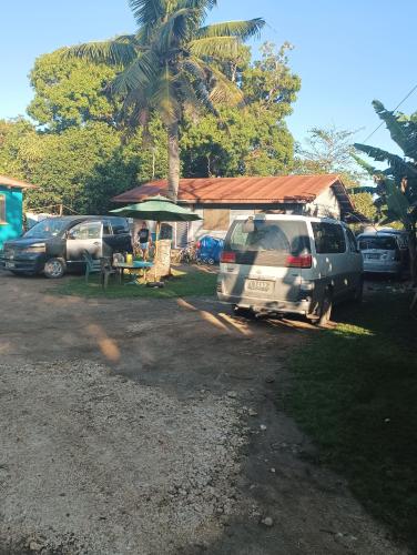 a van parked in front of a house with a palm tree at Kapeta Cabin in Nuku‘alofa