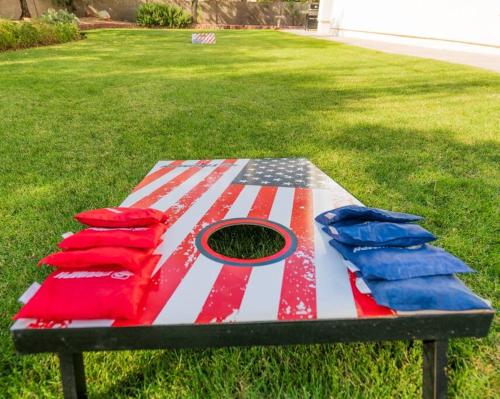 a table with an american flag painted on it at Large Family Home with Game Room in Page