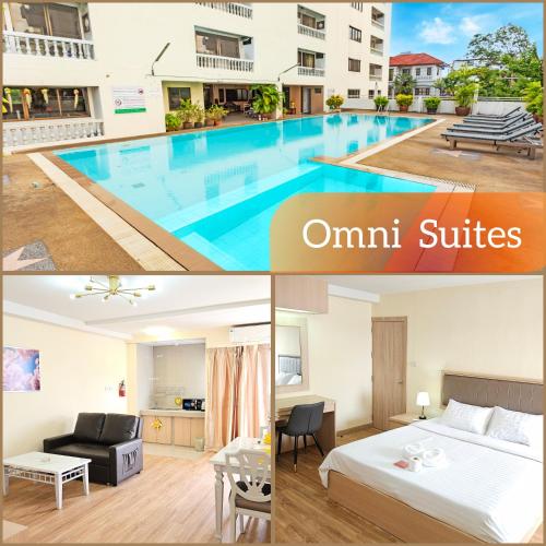 a hotel room with a swimming pool and an apartment at Omni Suites 1Bed #702A in Bangkok