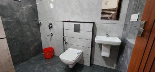 a bathroom with a toilet and a sink at Nambiaparambil Arcade in Kakkayam