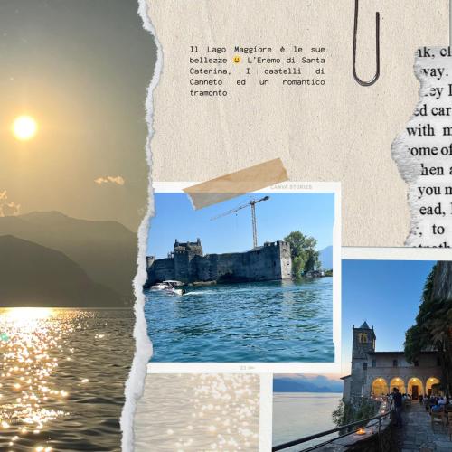 a collage of photos of a castle on the water at CA' DEL RE SCARTOZZ in Gavirate