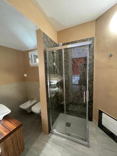 a bathroom with a shower and a toilet at Villa Maria in Occhieppo Inferiore