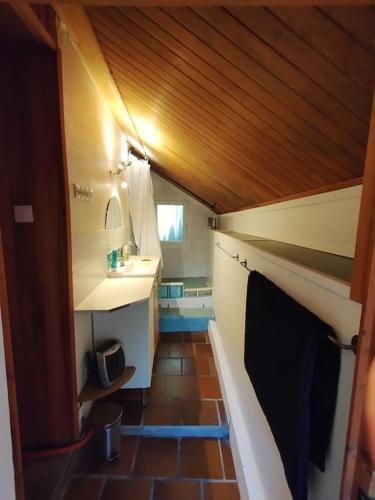 une petite salle de bain avec un lavabo et un miroir dans l'établissement La Maison Arcolan, à Corps