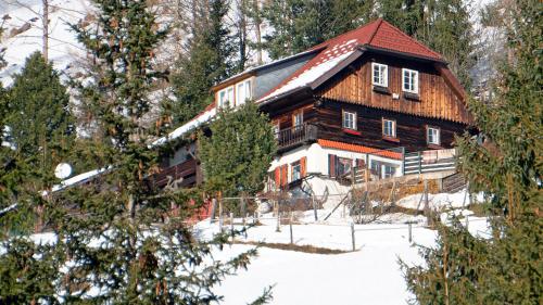 a house in the woods with snow on the ground at Haus Mauken - Appartments mit Panoramablick in Murau