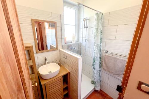 une petite salle de bain avec un lavabo et une douche dans l'établissement AC - Private Exterior - Duplex Quartier des Artistes, à Avignon