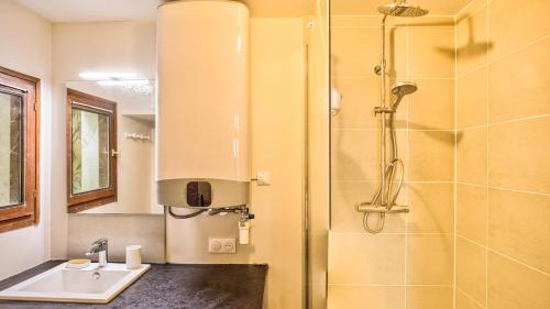 une salle de bain avec un lavabo et une douche dans l'établissement Le Loft Boucherat - Hypercentre - 2 pers, à Troyes
