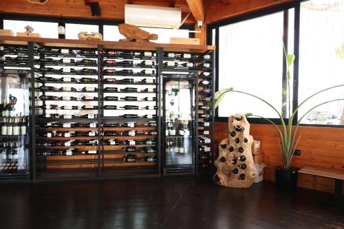 a wine cellar with a rack of wine bottles at Posh villa 1 in Kavajë