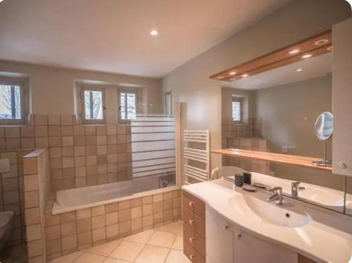 une grande salle de bain avec une baignoire et un lavabo dans l'établissement villa avec piscine à Gordes, en Provence, à Gordes