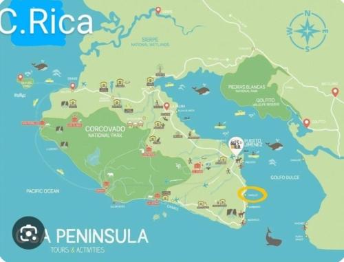 an illustration of a map of argentina at Four Monkeys Eco Lodge Jungle & Beach - The House in Cabo Matapalo