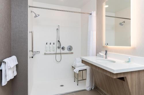 a bathroom with a sink and a shower at SpringHill Suites by Marriott Freeport Brunswick in Freeport