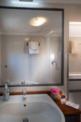 a bathroom with a tub and a shower and a mirror at Lezioso, Apartments in Florence in Florence