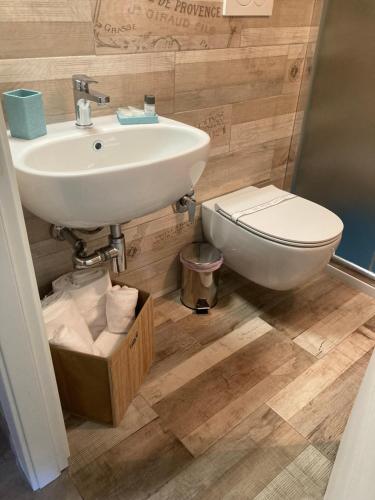 a bathroom with a sink and a toilet at Luna D'Argento Apartment in Porto Ercole