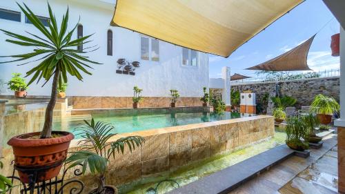 - une piscine dans une maison avec une plante en pot dans l'établissement Quinta Alberto Boutique Hotel, à San Blas