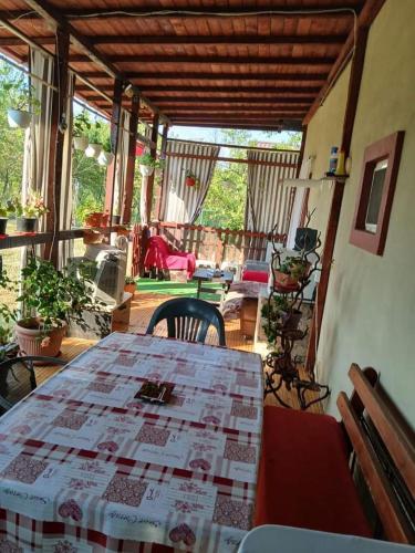 a living room with a table and chairs in a room at CABANE Nadejda SPERANTA in Găgeni