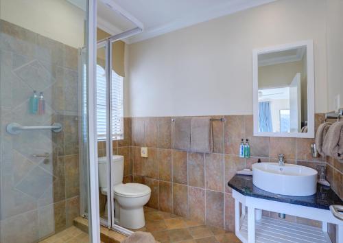 a bathroom with a toilet and a sink and a shower at Makarios On Sea in Herolds Bay