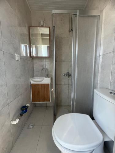 een badkamer met toilet, douche en wastafel bij Turap Homes in Antalya