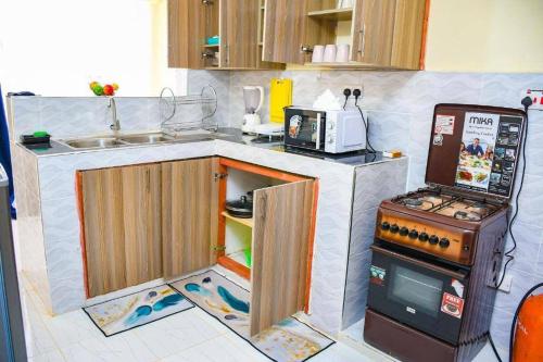 Kuchyň nebo kuchyňský kout v ubytování Raven Suites