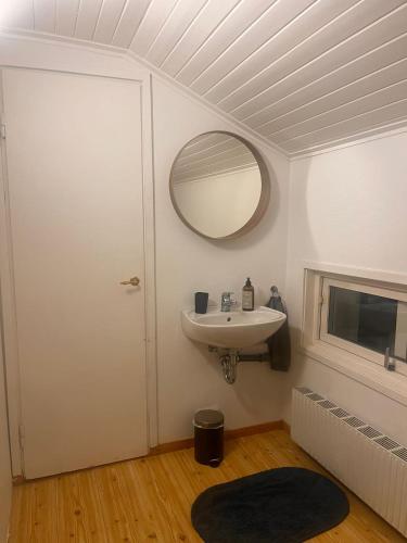 a bathroom with a sink and a mirror at Room Sebi in Arvidsjaur