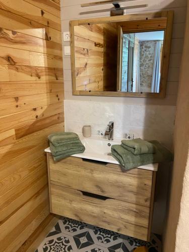 a bathroom with a sink and a mirror at La Grange de garac in Saint-Christaud