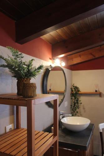 a bathroom with a sink and a mirror at Casa Rural 3R Completa in Don Álvaro