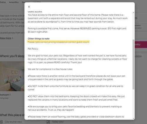 a screenshot of a page of a webpage on a computer screen at Historical Entertainer 3 Bedroom Townhouse AC PNW in Albany