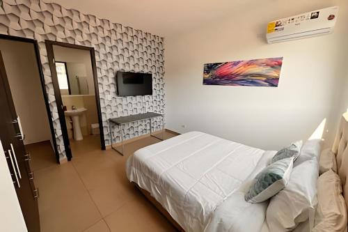 a bedroom with a bed and a television in it at Acogedor apartamento en San Francisco in Panama City
