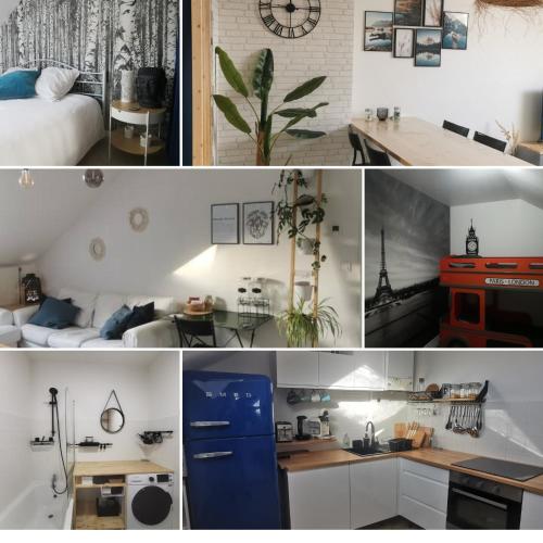 un collage de photos d'une cuisine et d'une chambre dans l'établissement Cocooning I Feel at Home, à Braux