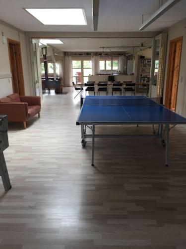 a ping pong table in the middle of a room at LANDSTED nær HAV og BY - aktiv og rekreativ ferie in Ebeltoft