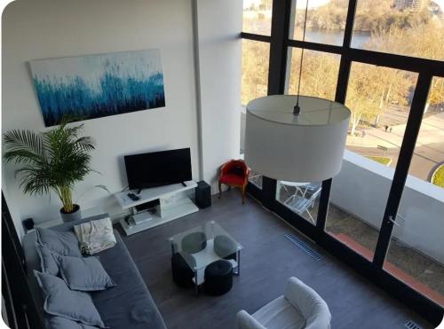 TV a/nebo společenská místnost v ubytování Loft vue fleuve Garonne parking gratuit