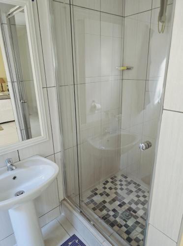 a bathroom with a shower and a sink at SammyGrace Holiday Home in Tzaneen