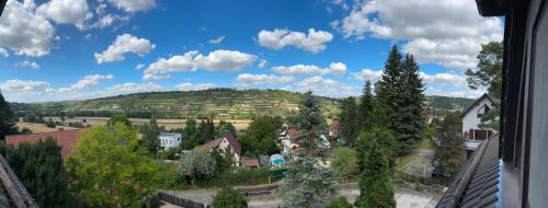 a view of a town with trees and a hill at Cozy Studio For Two in Freyburg