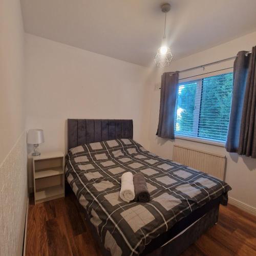 Un dormitorio con una cama y una ventana en Belfast Central house, en Belfast