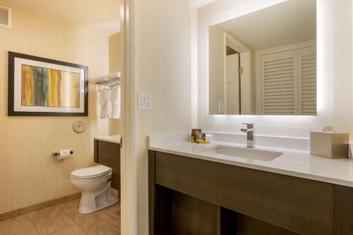 a bathroom with a sink and a toilet and a mirror at Best Western Plus Carriage Inn in Sherman Oaks