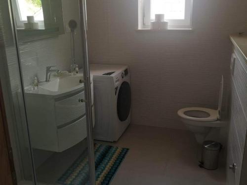 a bathroom with a toilet and a sink and a shower at Apartments Kalajzic- One Bedroom Apartment with Terrace A3 ST in Pučišća