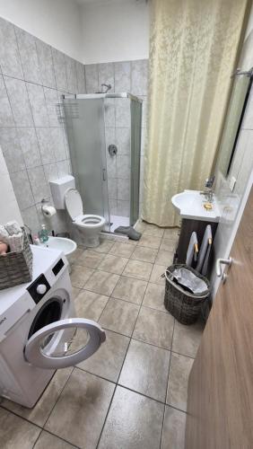 a bathroom with a toilet and a sink and a shower at Corte Malpensa in Somma Lombardo