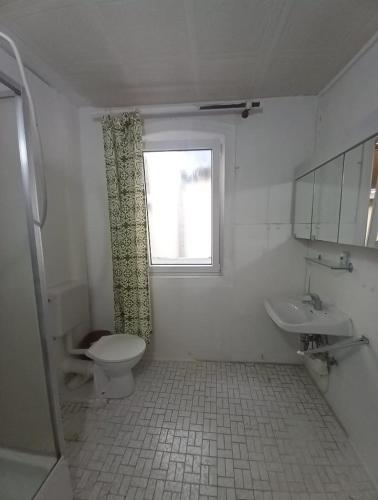 a bathroom with a toilet and a sink and a window at Ferienhaus Sankt Goar E in Sankt Goar