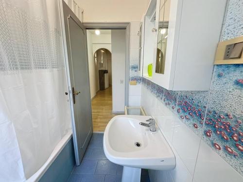 a bathroom with a sink and a shower at La Casetta di Francy in Santa Marinella