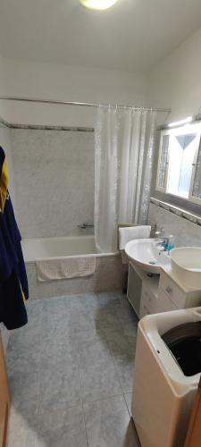 a bathroom with a tub and a sink and a shower at Club218 Puszta Apartman in Siófok