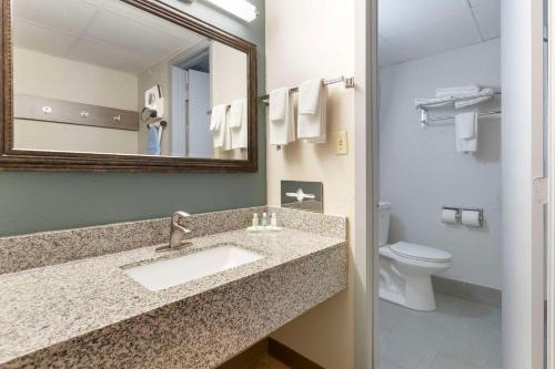a bathroom with a sink and a toilet at Quality Inn Newton at I-80 in Newton
