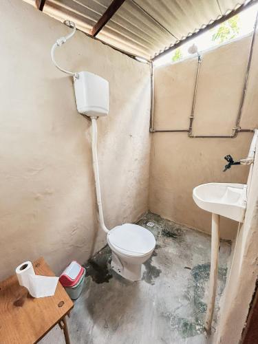 a bathroom with a toilet and a sink at Tatajuba Hostel Casa Pascual in Tatajuba